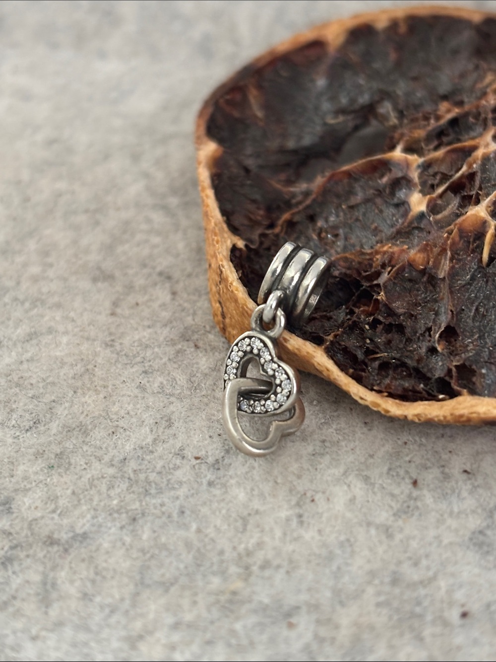 PANDORA Interlocking Hearts Dangle Charm Silver Clear CZ Love Connection Pendant - Picture 10 of 11